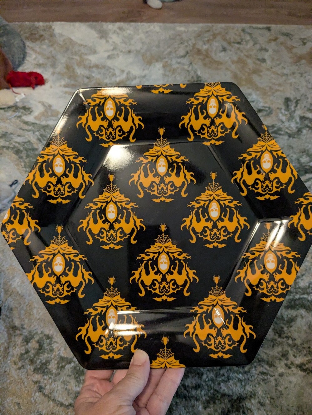 Black and Orange Halloween Hexagonal Party Plate And round Sugar Skull Plate